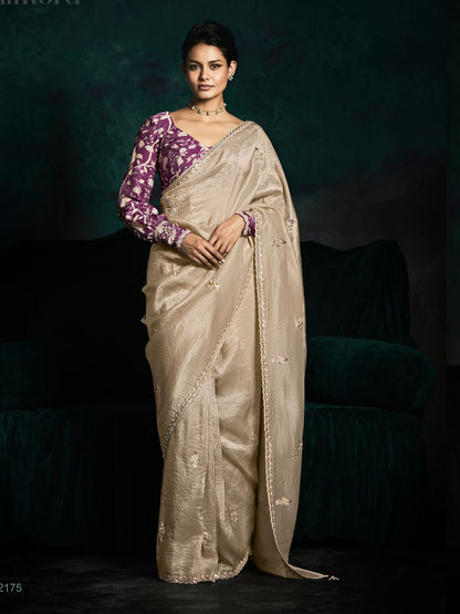The Beige Designer Organza Saree: Effortless Elegance for Every Occasion