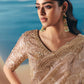 Beige Organza Tissue Silk Hand Embroidered Bridal Saree