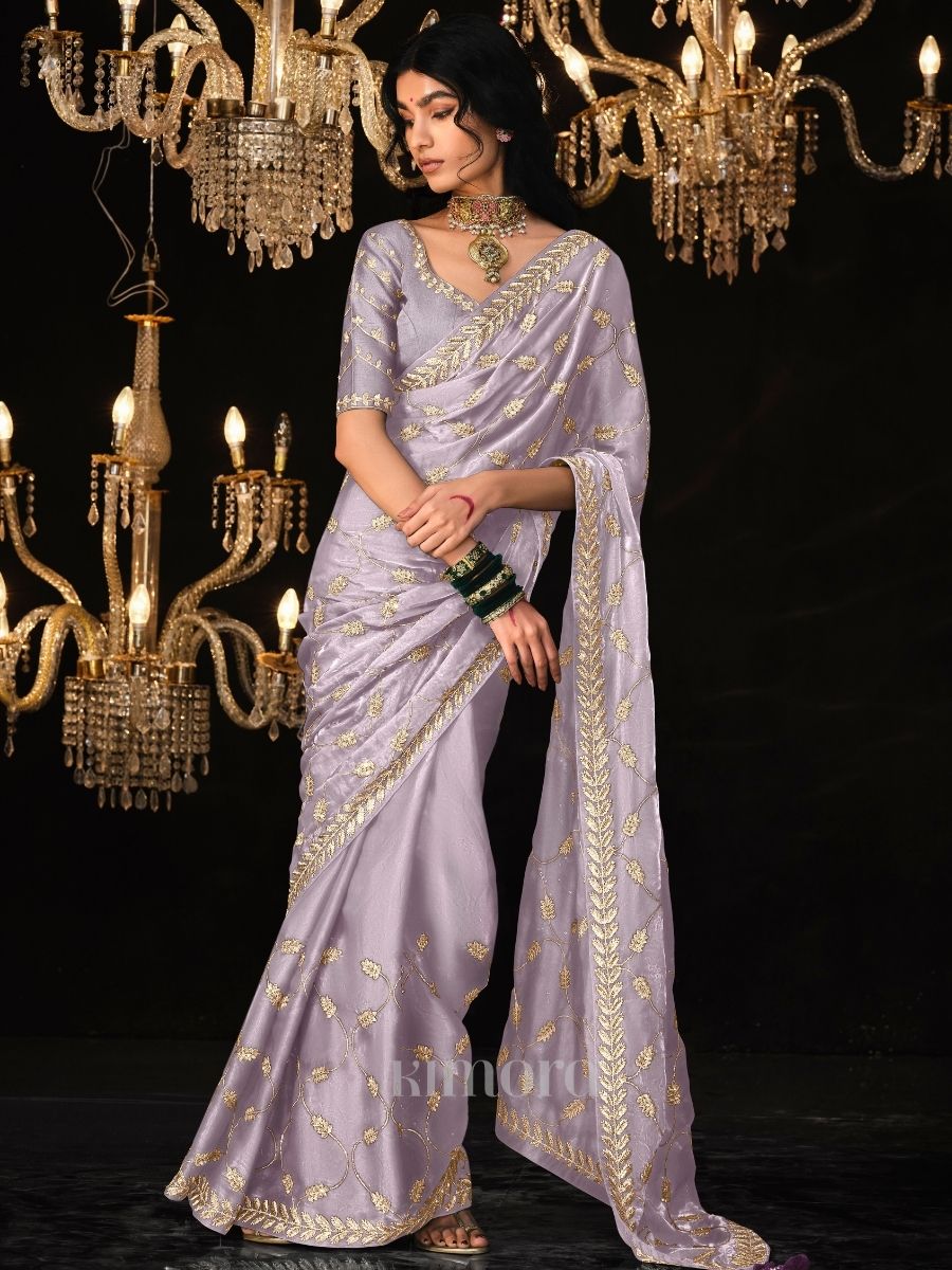 Royal Plum Tissue Saree In Lavender