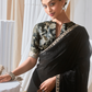 Black Organza Saree with Multi Sequins Work & Black Floral Print Blouse – Kimora