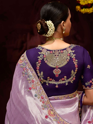 Lavender Banarasi Viscose Saree with Royal Purple Blouse