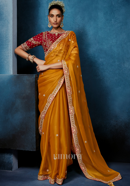 Marigold Tissue Silk Saree Yellow