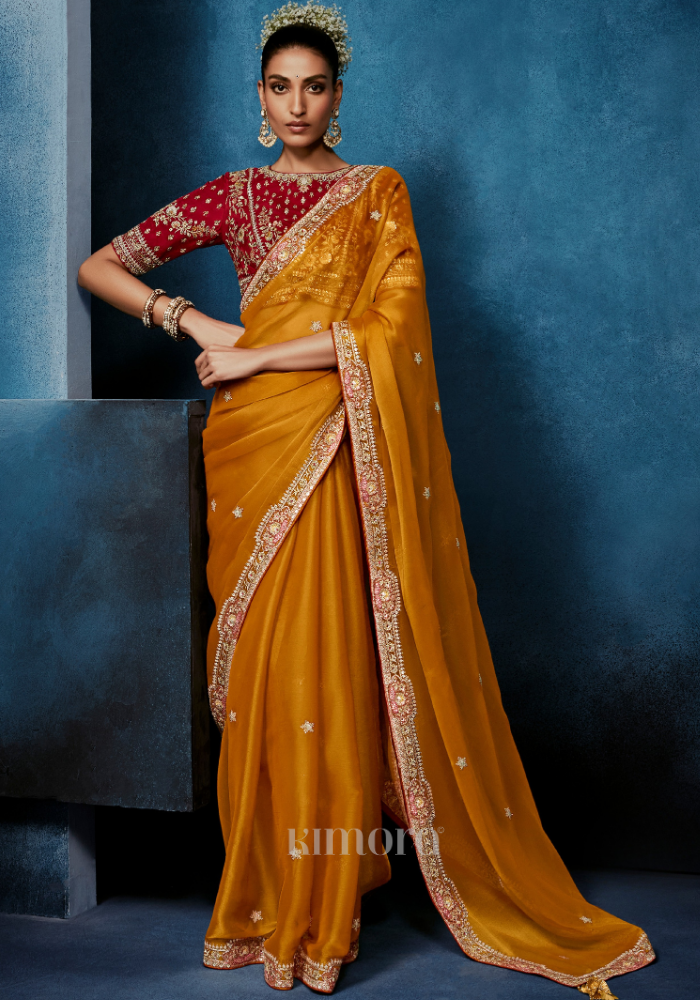 Marigold Tissue Silk Saree Yellow