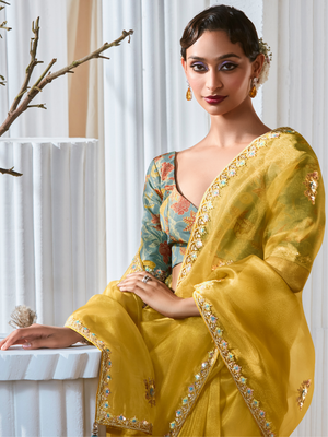 Royel Yellow Designer Organza Saree: Effortless Elegance for Every Occasion
