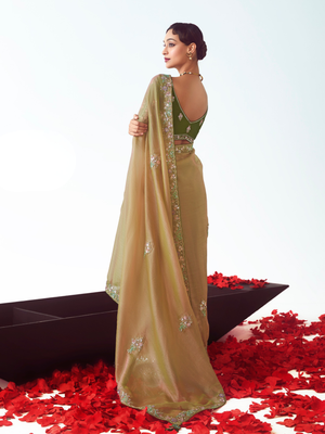 Olive Green Organza Silk Saree