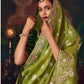 Olive Green Silk Saree with Hand Embroidery