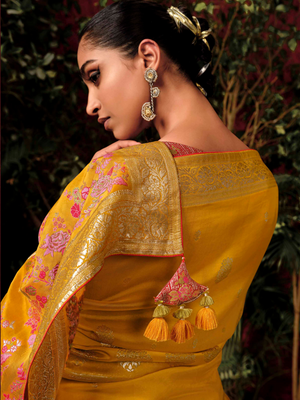 Yellow Designer Silk Saree with Red Zari Weaving