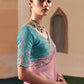 Pink Fancy Fabric Saree with Thread & Sequin Work and Teal Blouse