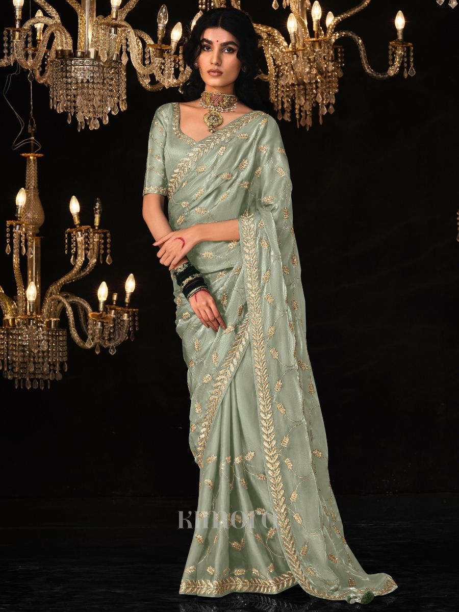Olivya Soft Silk Saree In Olive Green
