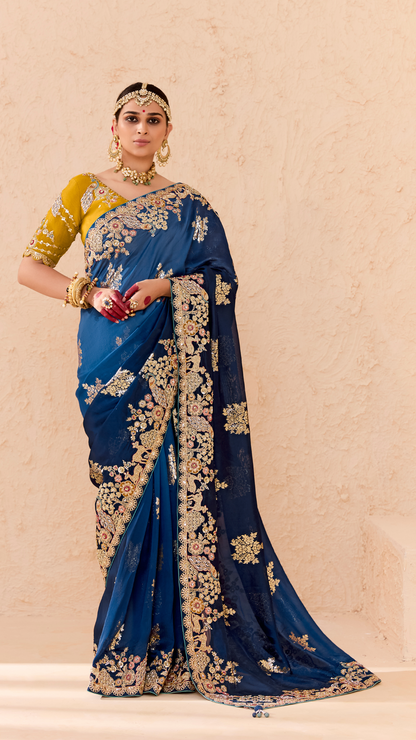 Royal Blue Tussar Silk Saree