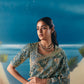 Teal Blue Organza Tissue Silk Hand Embroidered Bridal Saree