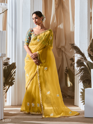 Royel Yellow Designer Organza Saree: Effortless Elegance for Every Occasion