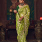 Olive Green Silk Saree with Hand Embroidery