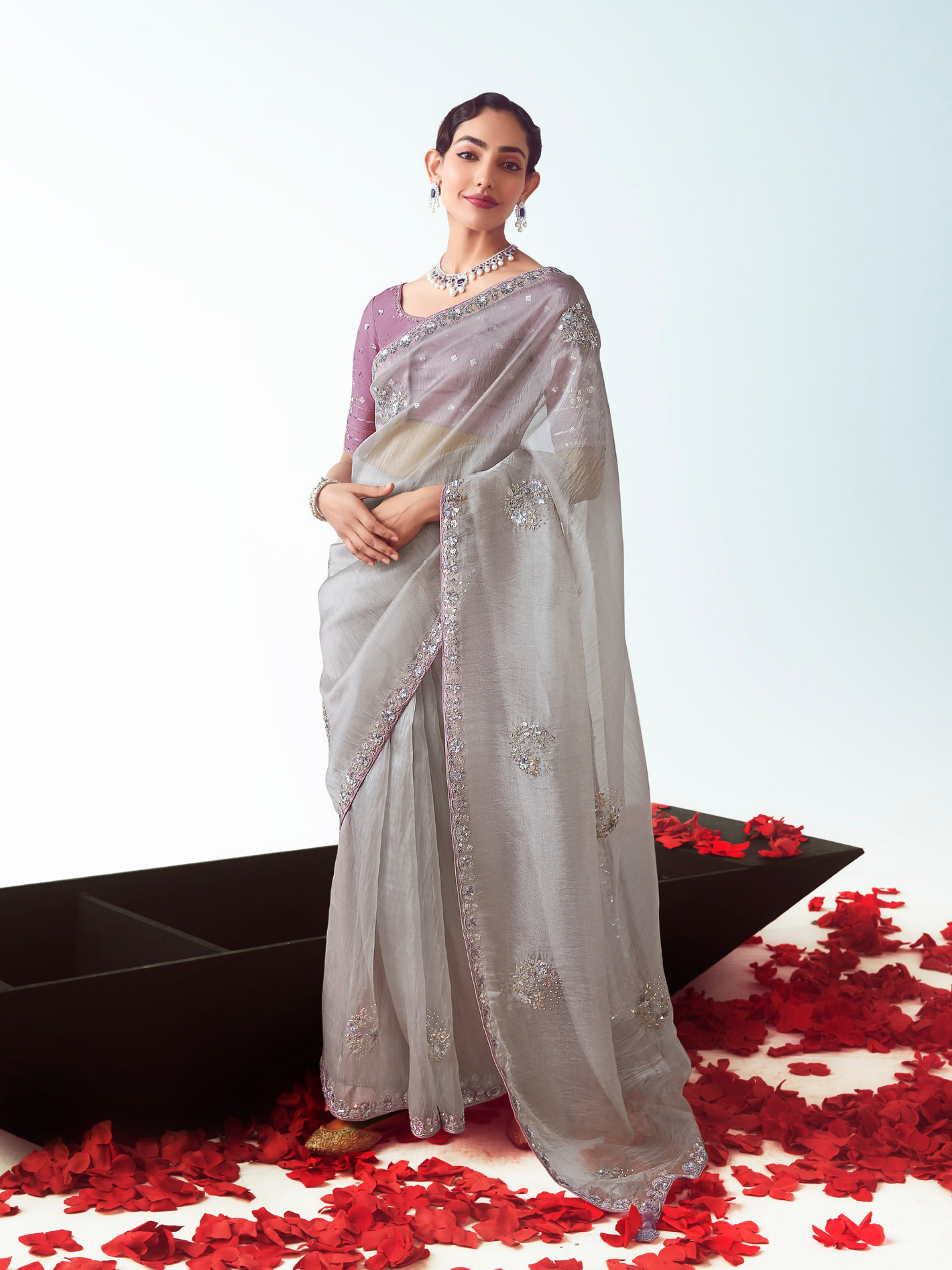 Zariya Grey Silk Saree