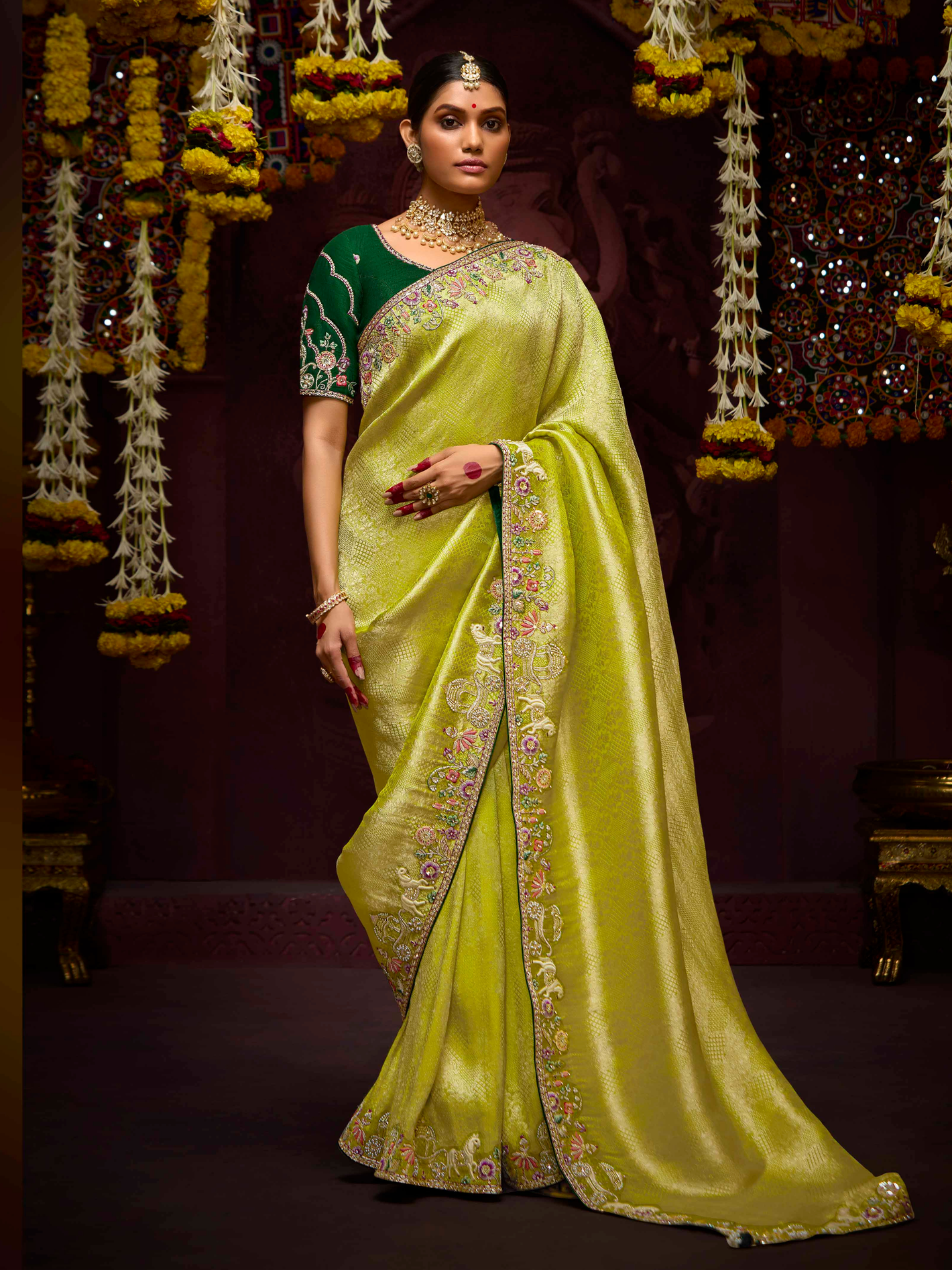 AshvaRathika Pure Banarasi Kanjivaram Saree In Pistachio