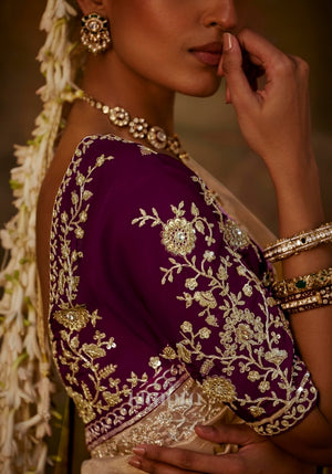 Majestic Shimmer Bead Work Saree in Gold