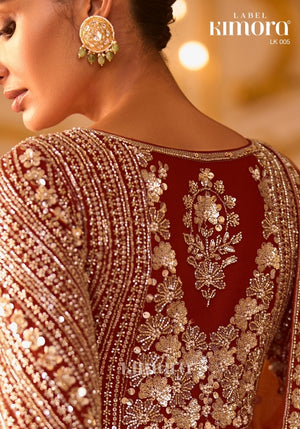 Aurelia Georgette Embroidered Anarkali Gown in Rust Red
