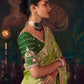 Olive Green Silk Saree with Hand Embroidery