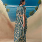 Teal Blue Organza Tissue Silk Hand Embroidered Bridal Saree