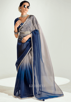 Kanvira Tissue Silk Saree In Ombre Blue