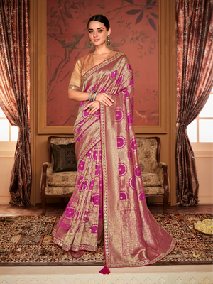 Pink Banarasi silk saree
