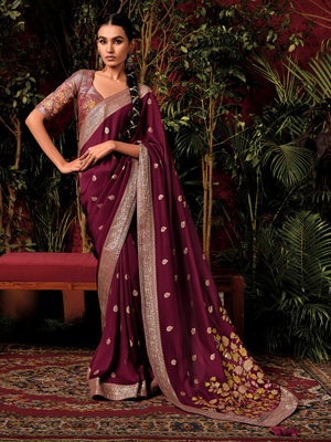 Wine Silk Saree By Kimora