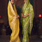 Olive Green Silk Saree with Hand Embroidery