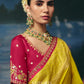 Anvika Weaving Handcrafted Saree In Mustard Yellow And Rani Pink