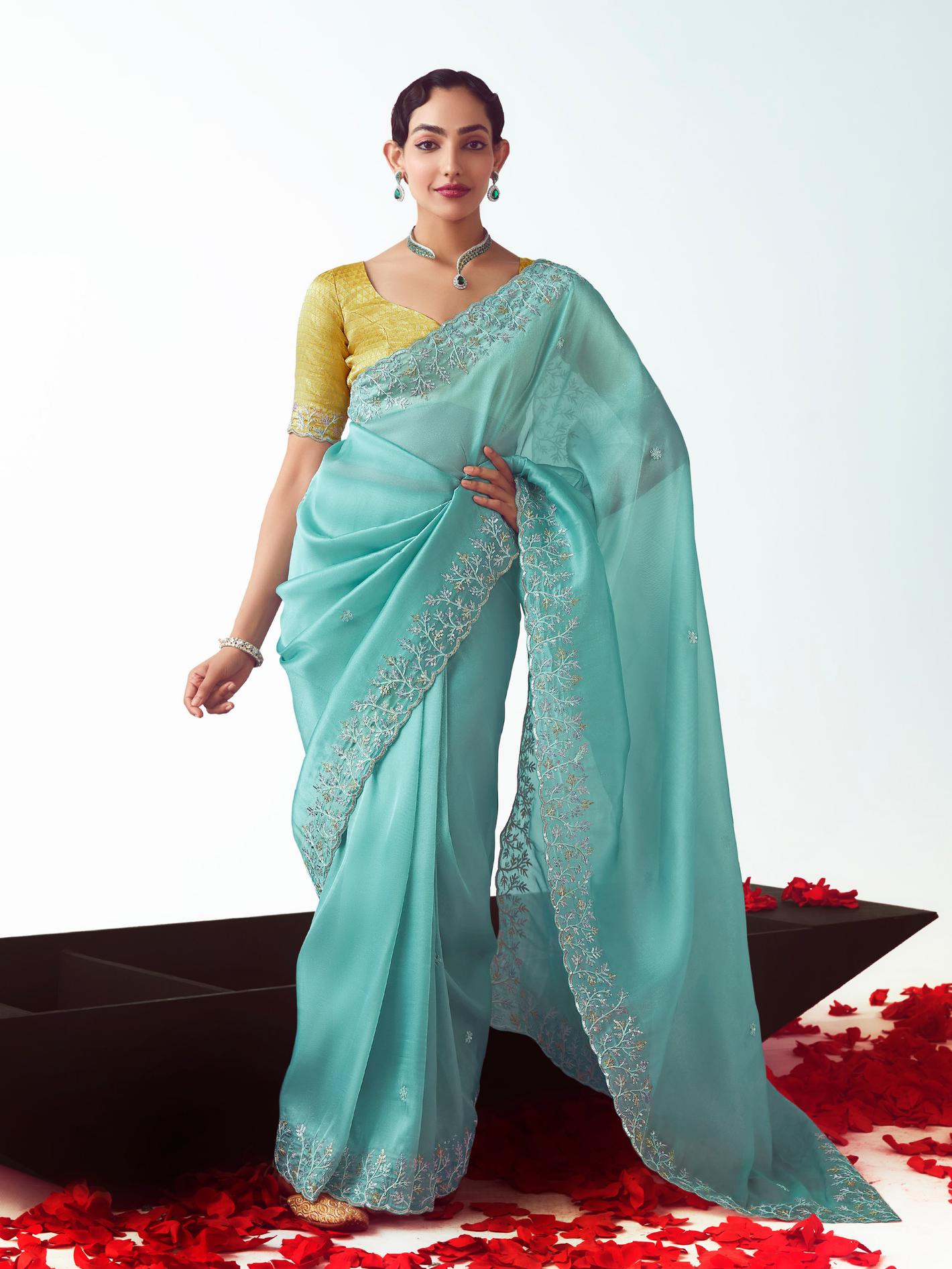 Sky blue Organza Silk Saree