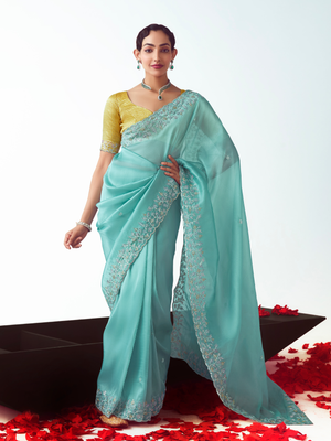 Sky blue Organza Silk Saree