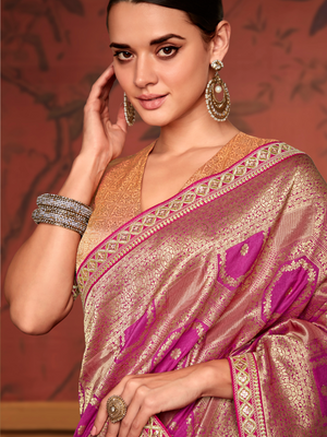 Pink Banarasi silk saree
