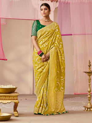 Yellow Weaving Silk Saree With Embroidered Blouse