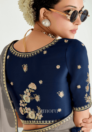 Kanvira Tissue Silk Saree In Ombre Blue