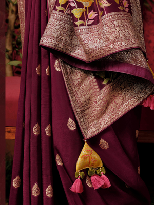 Wine Silk Saree By Kimora