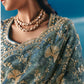 Teal Blue Organza Tissue Silk Hand Embroidered Bridal Saree
