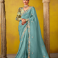Tissue Silk Saree with Embroidered Border and Floral Blouse
