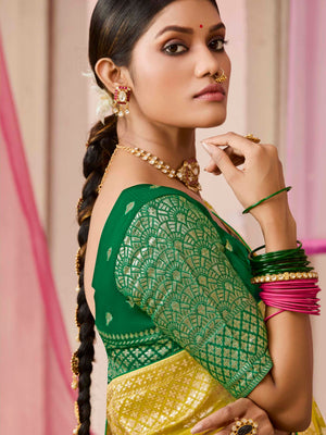 Yellow Weaving Silk Saree With Embroidered Blouse