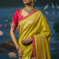 Anvika Weaving Handcrafted Saree In Mustard Yellow And Rani Pink