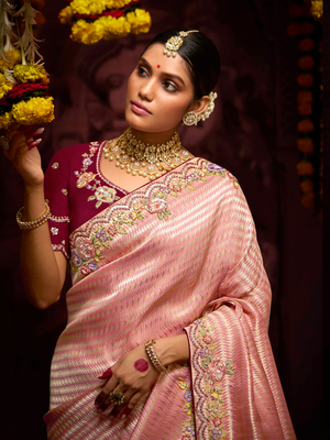 Blossom Pink Banarasi Silk Saree