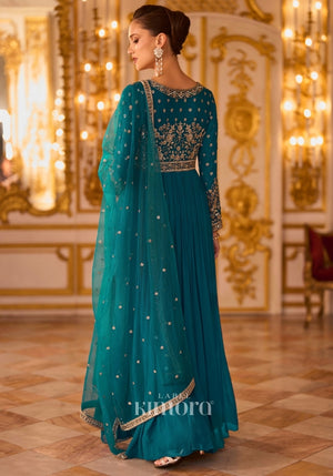 Zehra Georgette zari sequin detailing Ethnic Suit in Teal Blue