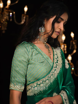 Emerald Aura – Green Silk Saree
