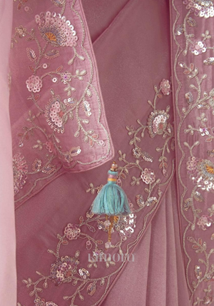 Flowy Pink Tulle Silk Saree In Pink