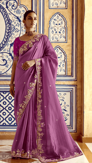 PURPLE DESIGNER TISSUE SILK SAREE - Kimora.in