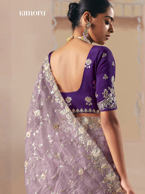 Purple Fancy Fabric Embroidered Saree for Wedding & Party Wear