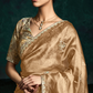 Orange Organza Silk Saree with Unstitched Floral Printed Silk Blouse Fabric