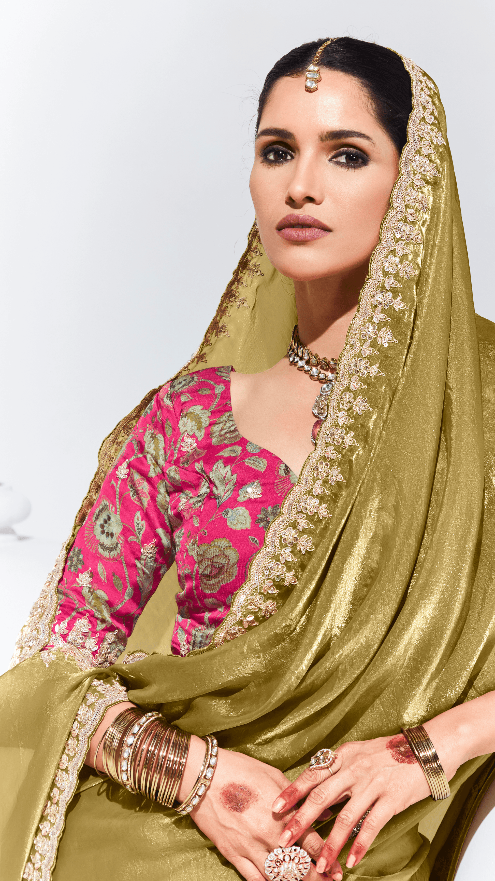 OLIVE GREEN SILK SAREE WITH EMBROIDERED BLOUSE – A TIMELESS ETHNIC STATEMENT - Kimora.in