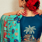 FOREST DREAMS-Teal Saree with Enchanted Wildlife Print - Kimora.in
