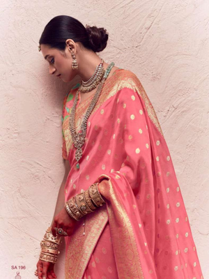 Pink Crape Saree with Golden Border