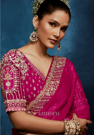 Gulnaar Tissue Silk Saree Fuchsia Pink