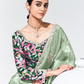 Soft Green Silk Saree With Floral Printed Blouse